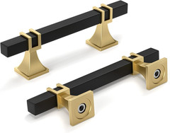12 Pack 3 Inch Hole Centers Black and Gold Cabinet Pulls Matte Black