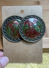Vintage 80’s Enamel Earrings Red & Green Swirl Design