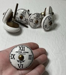Potter Stone Precision Ceramic Drawer Knobs Set of 7 Roman Numeral Clock Face