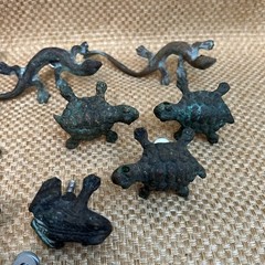 Lot of 13 Mexican Verdigris Metal Southwestern Drawer Pulls Frog Turtle Lizard