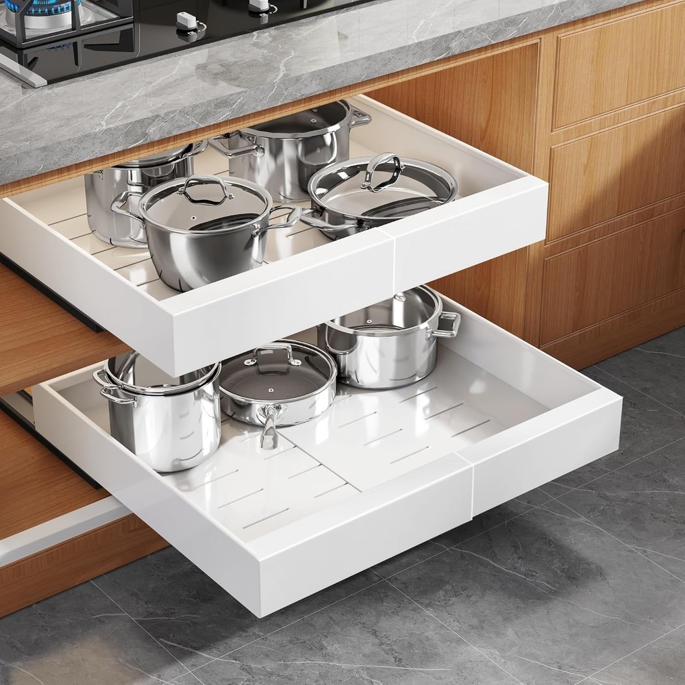 Seinloes- 2-Pack Expandable Pull Out Cabinet Organizer 16.5″-20.4″ Width, White