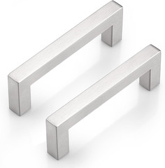 5 Pack Square Kitchen Cabinet Handles 3-3/4″ (96Mm) Holes Centers Modern Stainle
