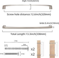 10 Pack Brushed Satin Nickel Cabinet Handles – 12.6 Inch Pulls