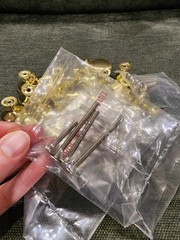 4 brushed gold brass drawer or cabinet knobs with screw sets