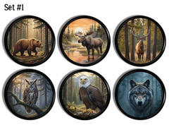 Wildlife Forest Animal Cabinet Knobs, Bear Moose Deer Wolf Owl – 4 or 6pc Rustic