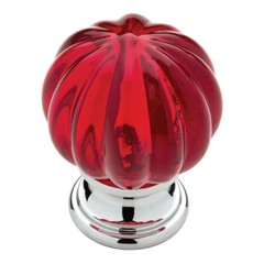 (5 Pack) 1-1/4 inch Design Facets Ridge Ball Knob Chrome and Red Acrylic