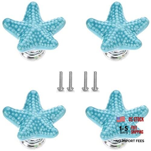 Starfish Drawer Knobs Coastal Kitchen Cabinet Knos Beach Themeb Knob Blue