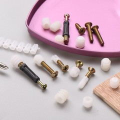 50Pcs M4 x 8mm Plastic Hinge Dowel Inserts with Threaded with Screws White