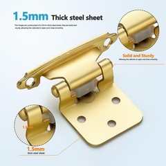 50 Pack 25 Pairs Satin Brass Gold 1/2 In Overlay Self Closing Hinges Kit