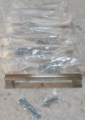 9 Pack Brushed Satin Nickel Square Cabinet Handles – 5” Hole Centers 6 3/4″ Long