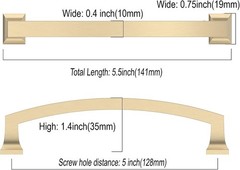 Asidrama 10 Pack 5 Inch 128mm Hole Centers Brushed Brass Kitchen Cabinet Handle