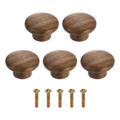 5 Pcs Walnut Dresser Knobs 1.57″ Round Head Round Wood Drawer Knob with Screws