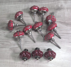 Set of 10 Pink Ceramic Kitchen Cabinet Knob Drawer Handle Vintage look puller
