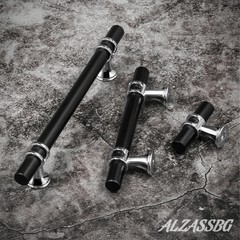 Alzassbg Matte Black And Silver Bar Cabinet Knobs 10 Pack, AL6097CPMB
