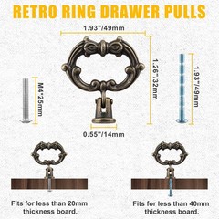 Luomorgo 6 Pcs Antique Bronze Drop Ring Drawer Pulls, Vintage Cabinet