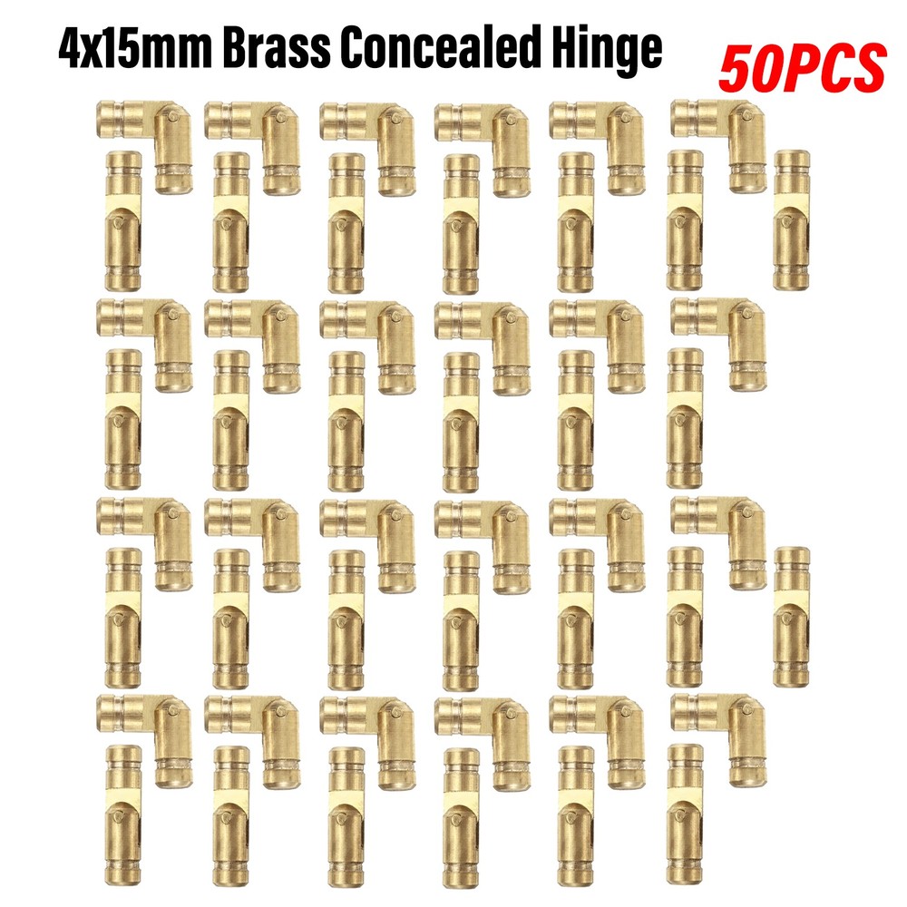 50Pcs Invisible Barrel Hinges, 4x15mm Brass Concealed Hinge, Gold