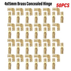 50Pcs Invisible Barrel Hinges, 4x15mm Brass Concealed Hinge, Gold