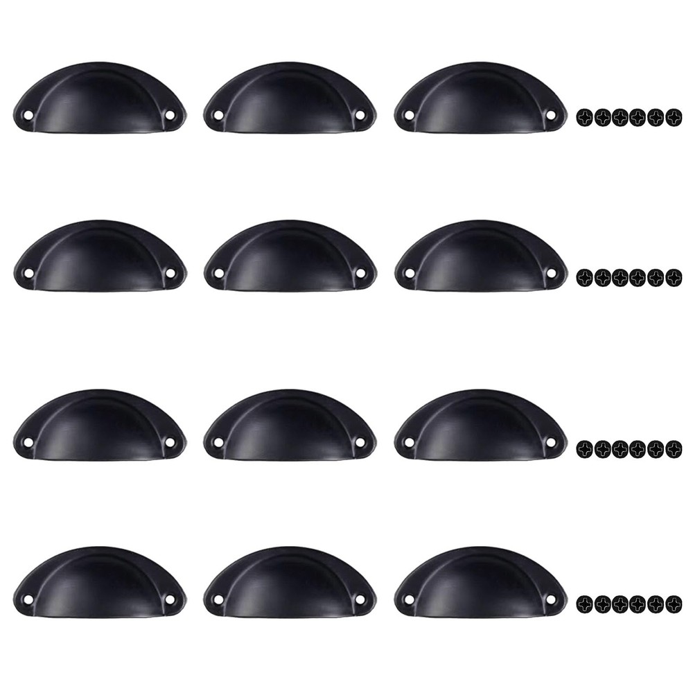Mokife Cabinet Cup Pulls Matte Black, 12 Pack 3 Inch Kitchen Drawer Black