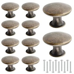 10 Pcs Round Rustic Brass Drawer Knobs Hardware Antique Brass Cabinet Knobs