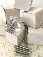 Lot Of 6 Crystal Clear Drawer Cabinet Knob Pulls New With Screws 1.25 x 1 1/8 In