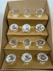 INSTANT FURNITURE UPDATE 12 Clear Glass Diamond Shaped Faceted Drawer Pulls NEW