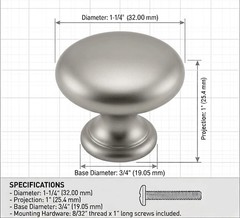 25 Pack 4950bn Black Nickel Cabinet Hardware Round Mushroom Knob 11/4″ Diamet