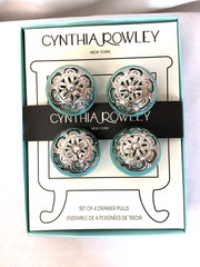 Cynthia Rowley of NY Set 4 Drawer Pulls Knobs Made in India Turquoise & Silver