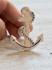 White Anchor Knob Chippy Distressed Dresser Drawer Pull Beach Nautical Coastal
