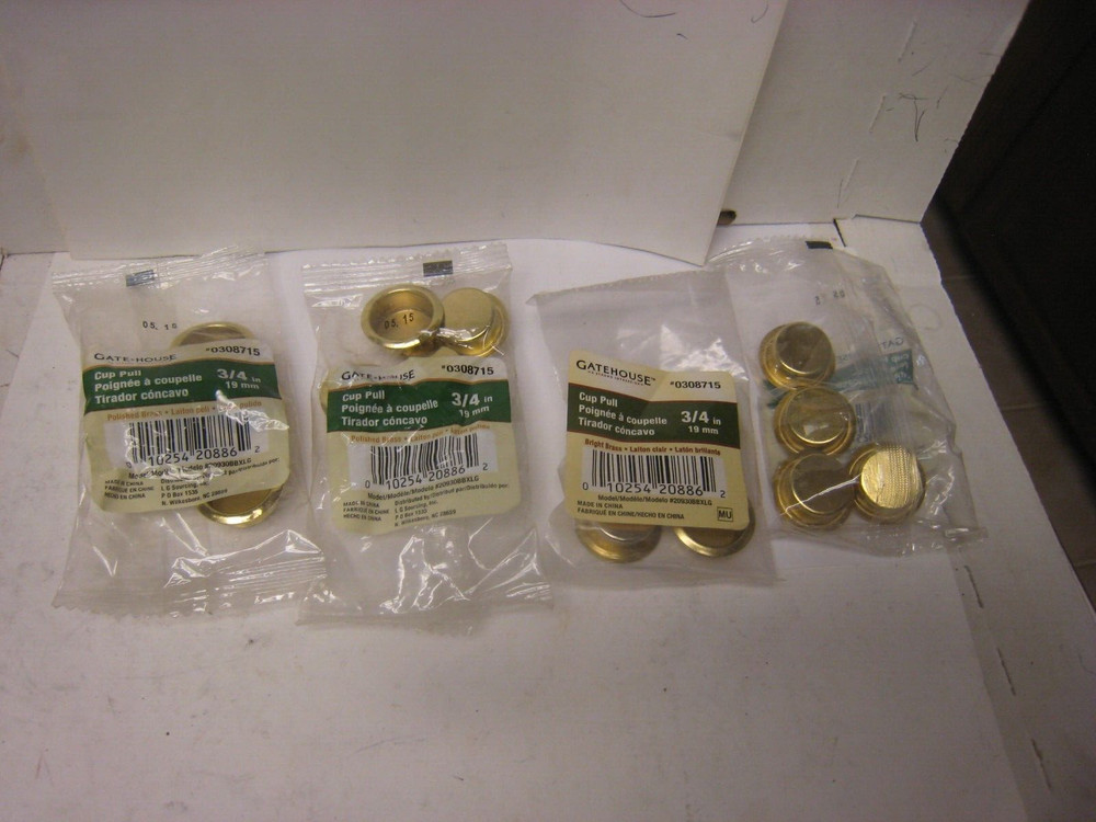 Lot of 4 GateHouse 0308715 Polished Brass 3/4″ Cup Pull for Closet/Sliding Door