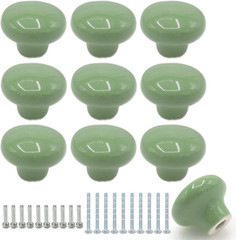 10pcs Green Ceramic Cabinet Knobs 32mm Round Drawer Pulls with Screws Set