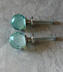 Liberty Crystal 1-3/16 in. (30 mm) Vintage Satin Nickel & Teal Round (Set of 2)