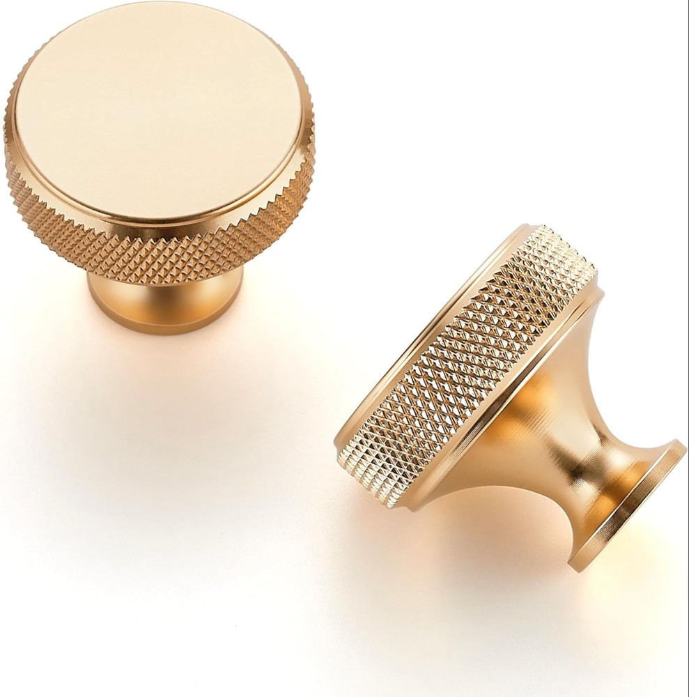30-Pack Knurled Round Cabinet Knobs Champagne Gold Drawer Pulls Jaladera Cocina