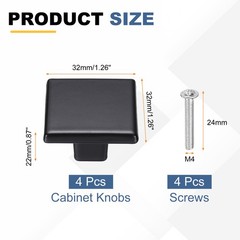 4 Pcs 1.26″ Black Cabinet Knobs Single Hole Square Drawer Knob with Screws