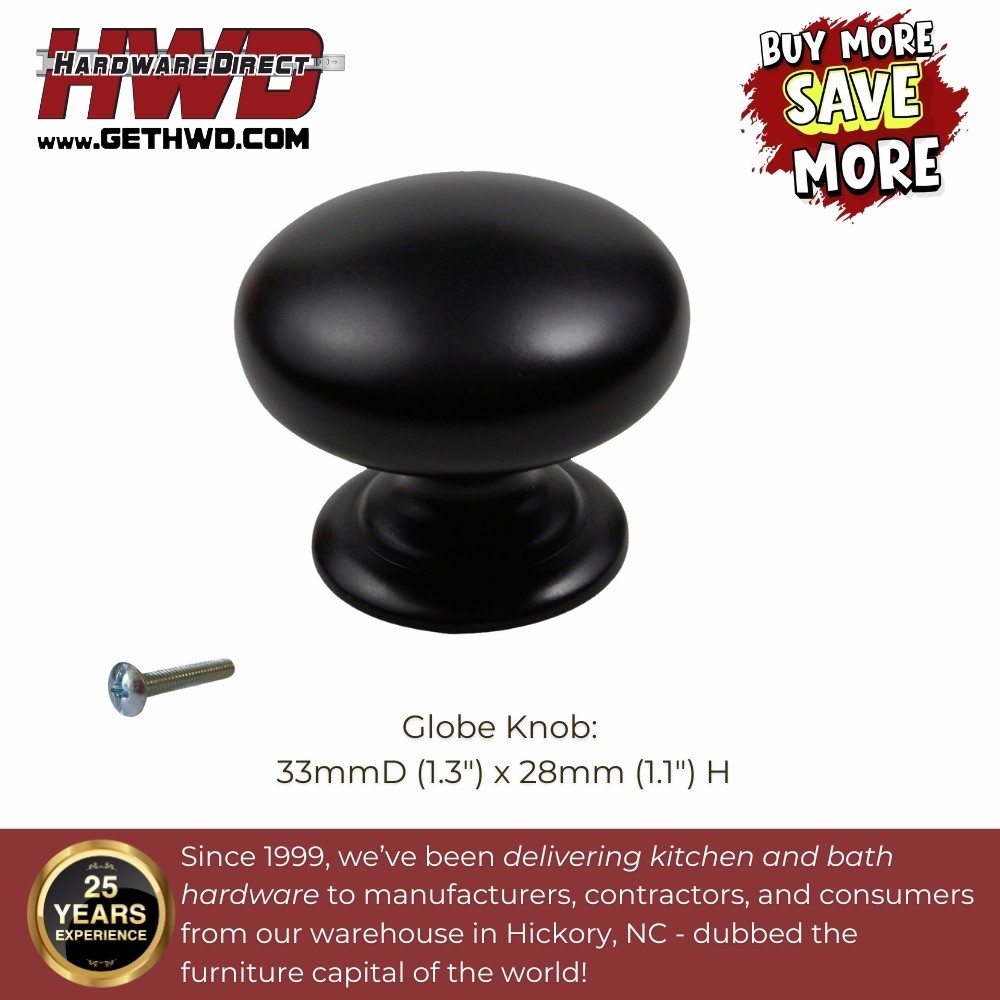 Round Cabinet Knob Black Traditional Kitchen Bath Drawer Pull Hardware Globe