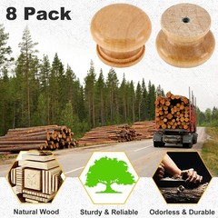 Luomorgo 8 Pcs Natural Wood Dresser Knobs, Round Wooden Cabinet Knobs, Mushroom