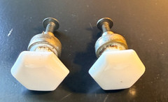 Lot of 2 Small Antique Porcelain Drawer Knobs Pulls Screw Center 1″ D