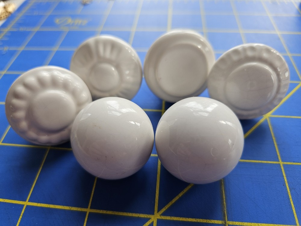 6 Different Vtg White Round Ceramic Cabinet Door Drawer Knobs Eclectic Bohemian