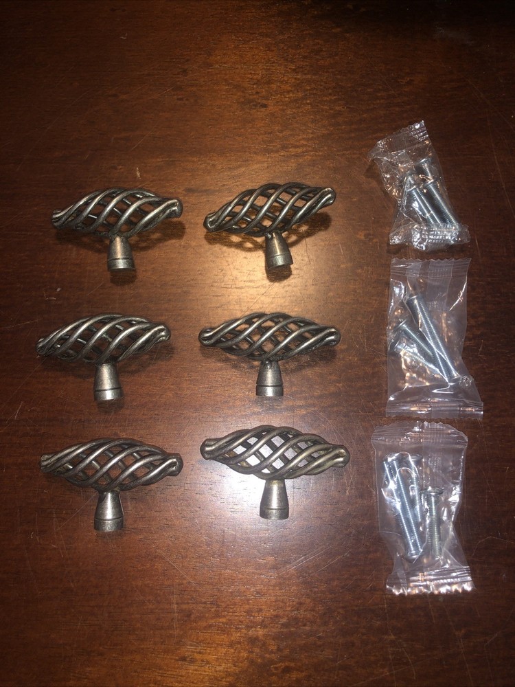 Birdcage Twisted Cabinet Knobs Drawer Pulls Nickel? 2 1/8″ Wide Screws Lot Of 6