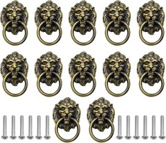 12 Pack Lion Head Ring Pulls Cabinet Knobs 2.6″ X 1.6″ for Drawers and Wardrobes