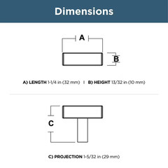 (10-Pack) Simple Square Bar 1-1/4 In. (32 Mm) Modern Stainless Steel T-Shaped Ba