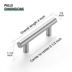 10 Pack 2-1/2 64mm Hole Center Cabinet Handles, 4L, Brushed Nickel, Steel
