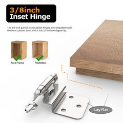 10 PCS 3/8 Inch Inset Cabinet Hinges Self Closing Flush Face Brushed Nickel