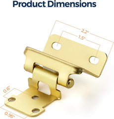 4 Pack (2 Pairs) 1/2″ Overlay Cabinet Hinges, Gold Self-Closing Semi-Concealed P