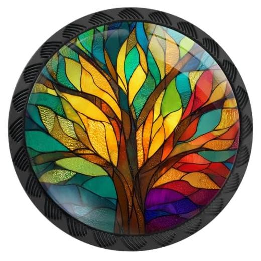 4 Pack Cabinet Knobs for 4PCS – 1.37″L x 1.1″W Stained Glass Tree of Life