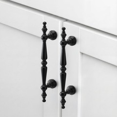6 Pack Antique Matte Black Cabinet Pulls 3-3/4″(96 mm) Hole Center Vintage Ca…