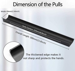 12 PCS Black Back Mount Finger Edge Pull 300mm/11.8 Inch Aluminum Hidden