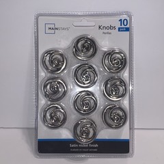 Mainstays Swirl Satin Nickel Cabinet Knobs + Install Screws 10 Piece New Sealed