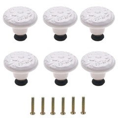 6 Pcs Ceramic White Drawer Dresser Knobs Vintage Flower Cabinet Knobs Furniture