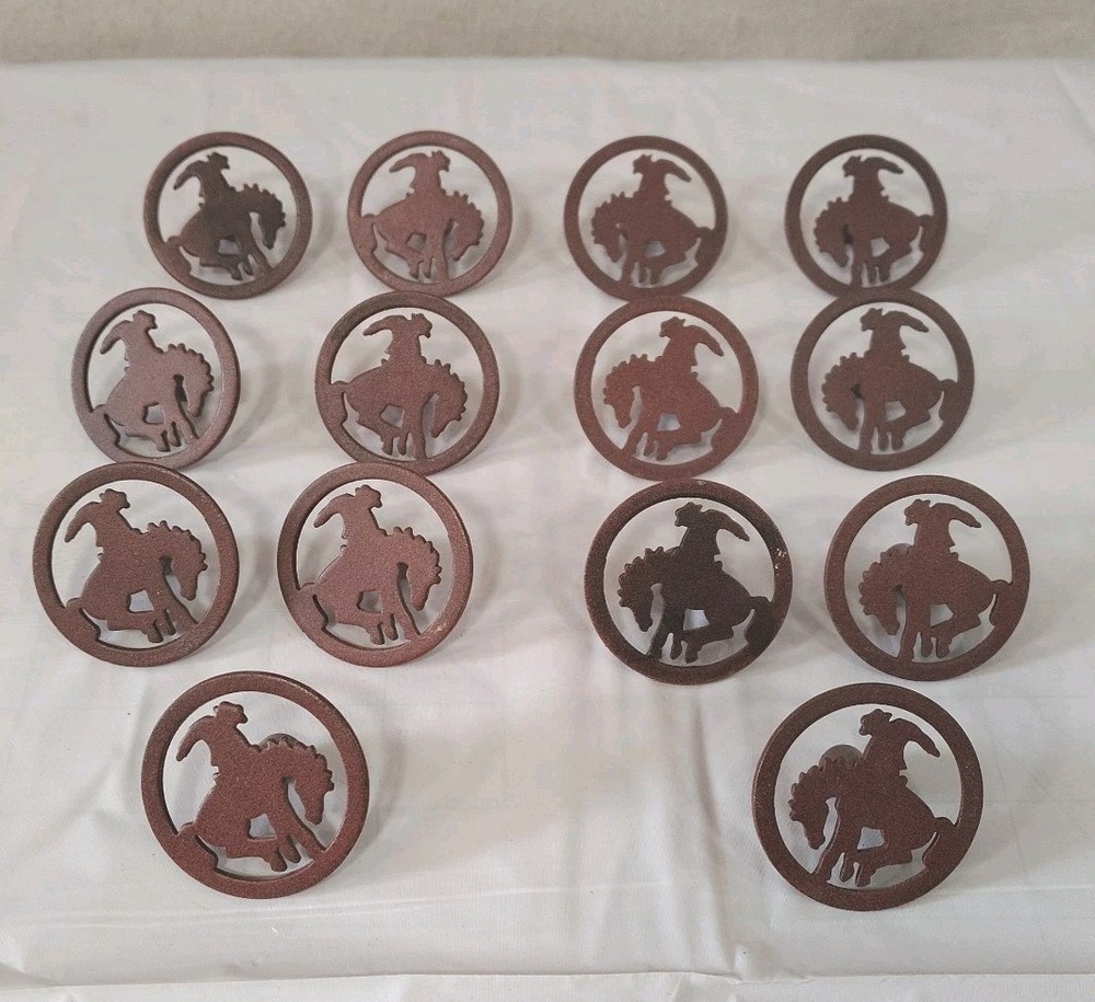 Bucking Cowboy Drawer Pulls Knobs Horse Western Metal Dark Brown Lot of 14