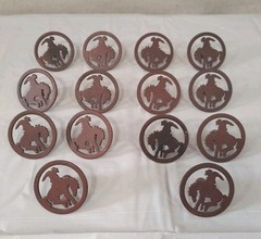 Bucking Cowboy Drawer Pulls Knobs Horse Western Metal Dark Brown Lot of 14